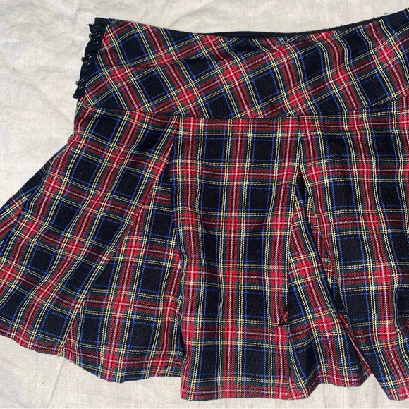 Vintage Y2K Royal Bones Tripp NYC Plaid Blue Red Plaid Mini A-Line Skirt Size M - Picture 11 of 12